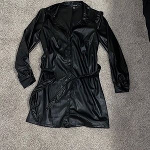Black leather button up dress